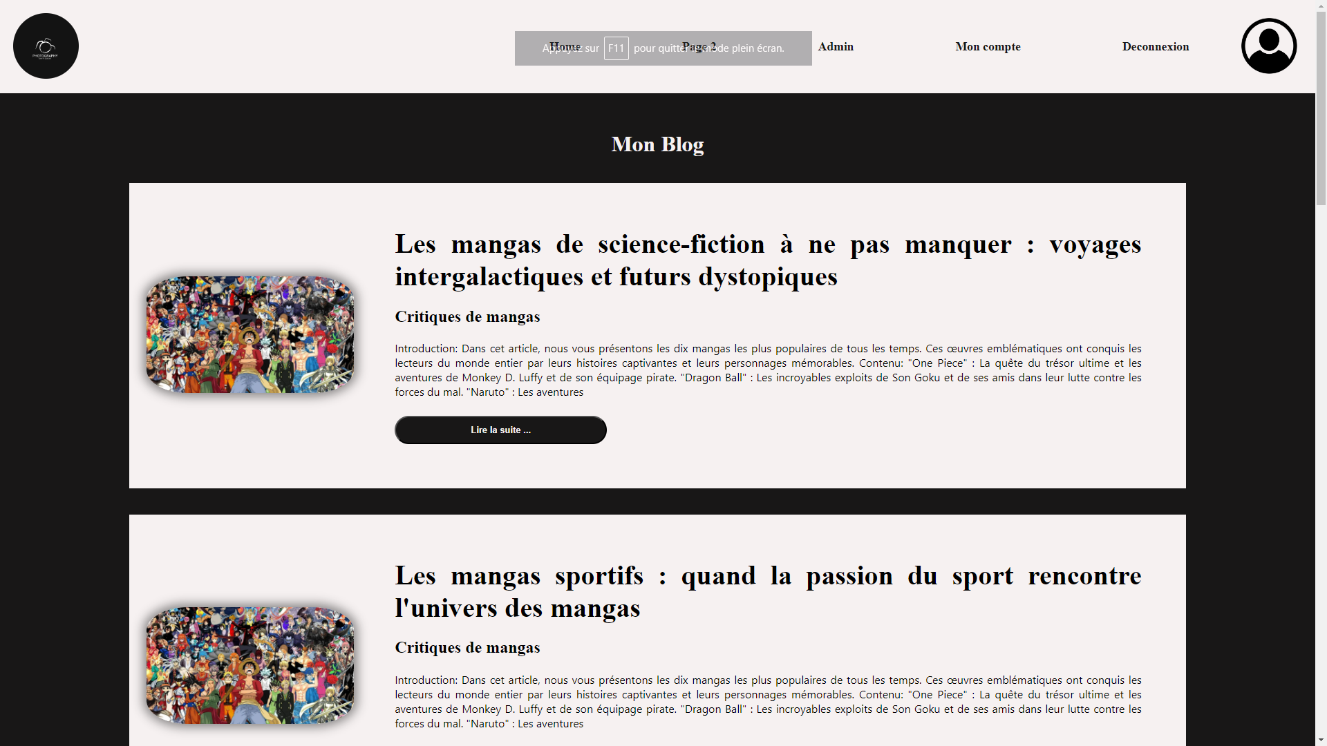 Projet site stage blog